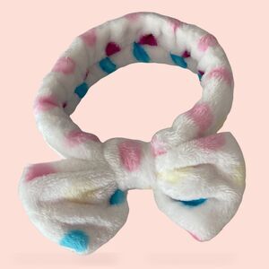 Spa Headband with Bow White Polka Dot  Blue-pink Women’s Girl Hairband Makeup